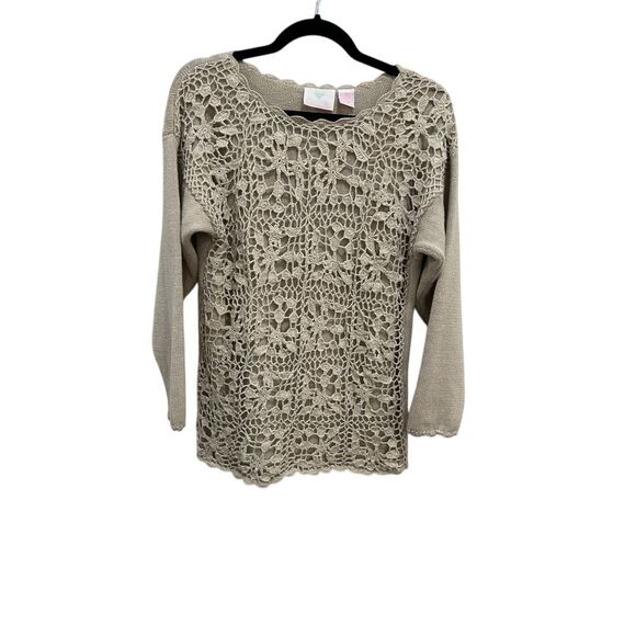 Dana Scott Sweaters - Y2K Vtg 90s Dana Scott Medium Crochet‎ Sweater Long Sleeve Hippie Granny